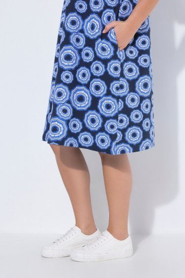 Ulla Popken 850121 Jersey jurk met korte mouwen en V-hals Blauw - Jersey jurken - 
