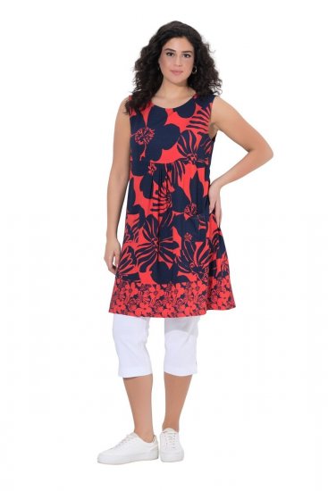 Ulla Popken 850175 Bedrukte jersey jurk Koraal - Jersey jurken - 