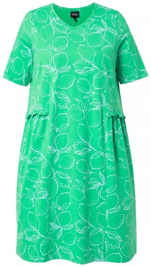 Ulla Popken 850204 Jersey jurk met korte mouwen en V-hals Groen - Jersey jurken - 