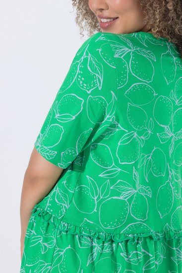 Ulla Popken 850204 Jersey jurk met korte mouwen en V-hals Groen - Jersey jurken - 