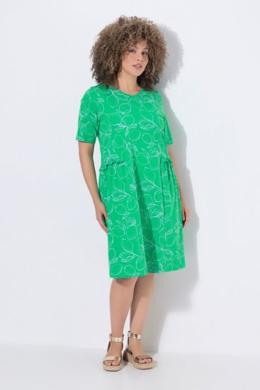 Ulla Popken 850204 Jersey jurk met korte mouwen en V-hals Groen - Jersey jurken - 