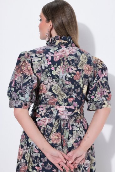 Ulla Popken 850298 Gebloemde blousejurk Donkerblauw - Maxi jurken - Maxi jurken in grote maten