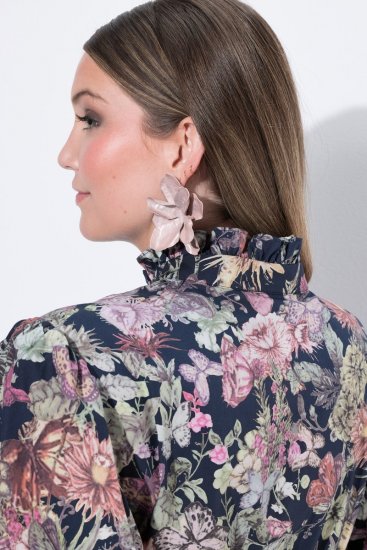 Ulla Popken 850298 Gebloemde blousejurk Donkerblauw - Maxi jurken - Maxi jurken in grote maten