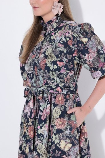 Ulla Popken 850298 Gebloemde blousejurk Donkerblauw - Maxi jurken - Maxi jurken in grote maten