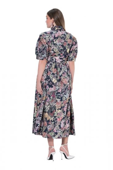 Ulla Popken 850298 Gebloemde blousejurk Donkerblauw - Maxi jurken - Maxi jurken in grote maten