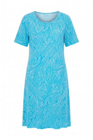 Ulla Popken 850344 Bedrukte T-shirtjurk Turquoise - Midi jurken - Midi jurken in grote maten