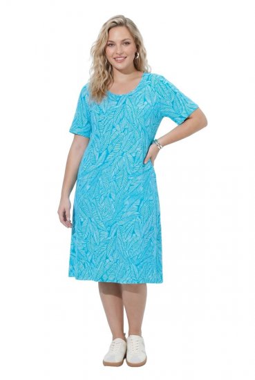Ulla Popken 850344 Bedrukte T-shirtjurk Turquoise - Midi jurken - Midi jurken in grote maten