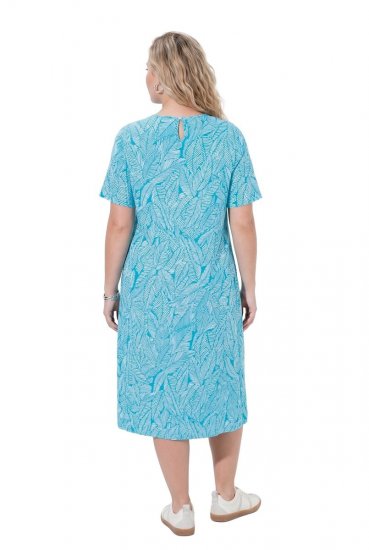 Ulla Popken 850344 Bedrukte T-shirtjurk Turquoise - Midi jurken - Midi jurken in grote maten
