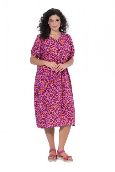 Ulla Popken 850346 Bedrukte jurk met V-hals Roze - Midi jurken - Midi jurken in grote maten