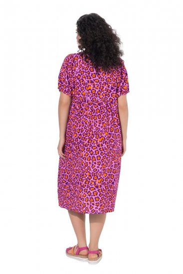 Ulla Popken 850346 Bedrukte jurk met V-hals Roze - Midi jurken - Midi jurken in grote maten