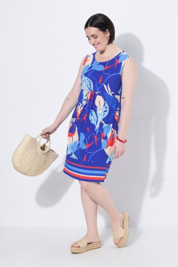 Ulla Popken 850367 Bedrukte jersey jurk Donkerblauw - Jersey jurken - 