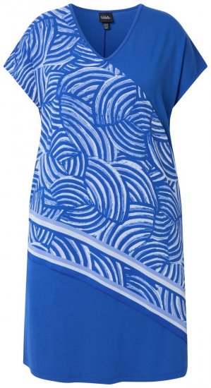 Ulla Popken 850389 Bedrukte chiffon jurk Blauw - Kleedjes - Jurken in alle maten