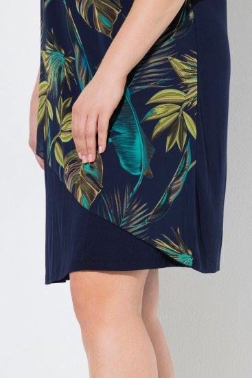 Ulla Popken 850393 Bedrukte chiffon jurk Donkerblauw - Zomerjurken - Zomerjurken in grote maten