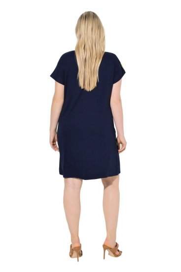 Ulla Popken 850393 Bedrukte chiffon jurk Donkerblauw - Zomerjurken - Zomerjurken in grote maten