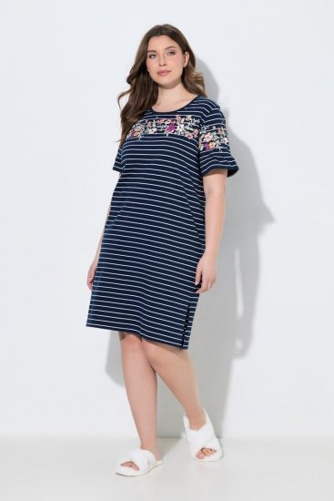 Ulla Popken 850401 Gebloemd nachthemd Donkerblauw - Nachthemden - 
