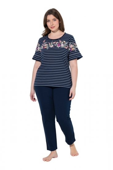 Ulla Popken 850403 Pyjama met bloemenprint Donkerblauw - Pyjama's en Loungewear - 