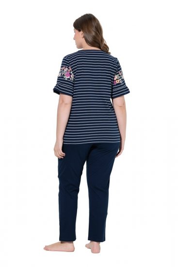Ulla Popken 850403 Pyjama met bloemenprint Donkerblauw - Pyjama's en Loungewear - 
