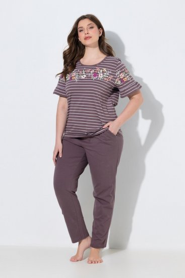 Ulla Popken 850403 Pyjama met bloemenprint Bruin - Pyjama's en Loungewear - 
