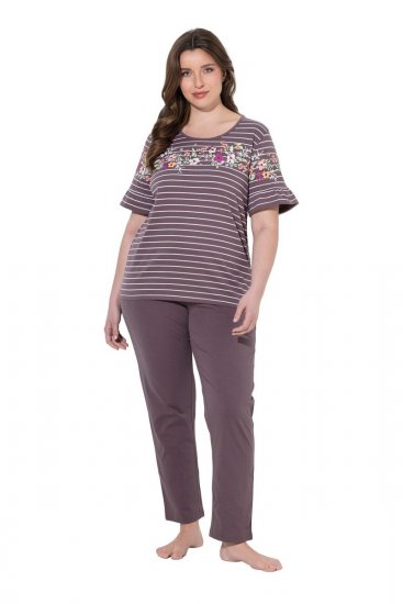 Ulla Popken 850403 Pyjama met bloemenprint Bruin - Pyjama's en Loungewear - 