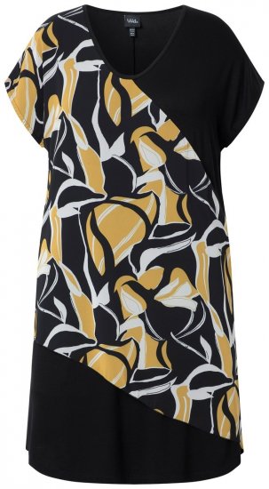 Ulla Popken 850406 Bedrukte chiffon jurk Zwart - Kleedjes - Jurken in alle maten