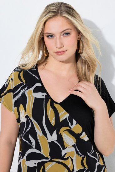 Ulla Popken 850406 Bedrukte chiffon jurk Zwart - Kleedjes - Jurken in alle maten