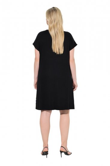 Ulla Popken 850406 Bedrukte chiffon jurk Zwart - Kleedjes - Jurken in alle maten