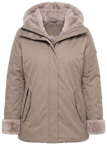 Ulla Popken 850509 Jas van imitatiebont Taupe - Jassen - Damesjassen in grote maten