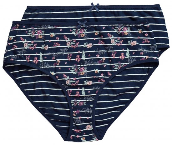 Ulla Popken 850538 Gebloemde slips van biologisch katoen 2-pack Donkerblauw - Slips - 