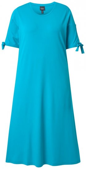 Ulla Popken 850724 Midi-jurk met korte mouwen en strikceintuur Turquoise - Midi jurken - Midi jurken in grote maten