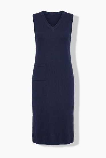 Ulla Popken 850725 Gebreide jurk met V-hals Donkerblauw - Gebreide jurken - 