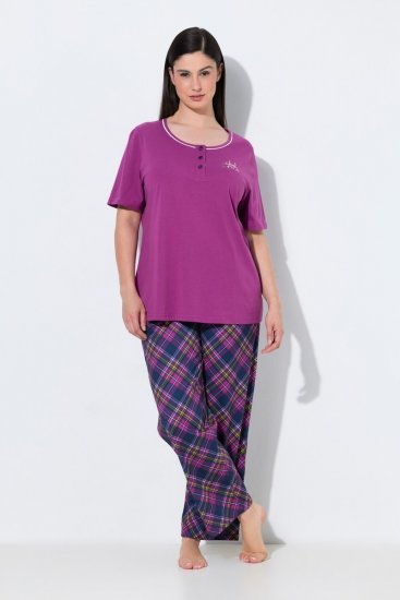 Ulla Popken 850864 3-delige pyjamaset met ruitjes Violet - Pyjama's en Loungewear - 