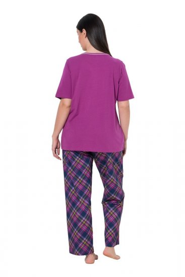 Ulla Popken 850864 3-delige pyjamaset met ruitjes Violet - Pyjama's en Loungewear - 