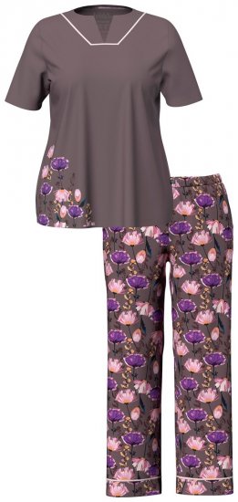 Ulla Popken 850903 Pyjama met bloemenprint 2-pack Bruin - Pyjama's en Loungewear - 