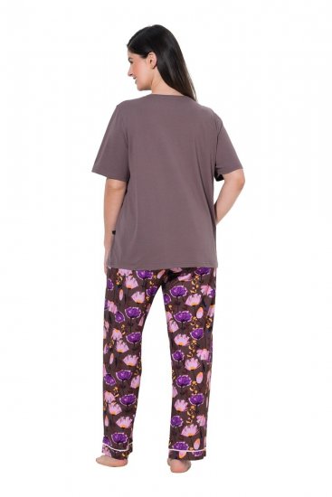 Ulla Popken 850903 Pyjama met bloemenprint 2-pack Bruin - Pyjama's en Loungewear - 