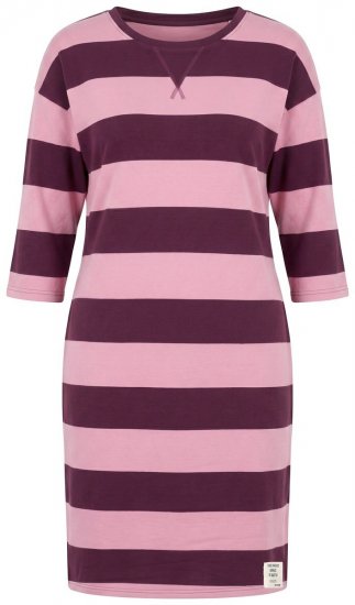 Ulla Popken 850958 Gestreepte sweatjurk met driekwartmouwen Wijnrood - Sweatjurken - 