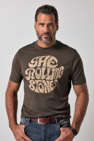 JP1880 851001 Rolling Stones Retro Logo T-shirt Hazelnoot - Band T-shirts - Band T-shirts in grote maten