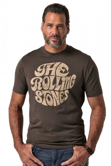 JP1880 851001 Rolling Stones Retro Logo T-shirt Hazelnoot - Band T-shirts - Band T-shirts in grote maten