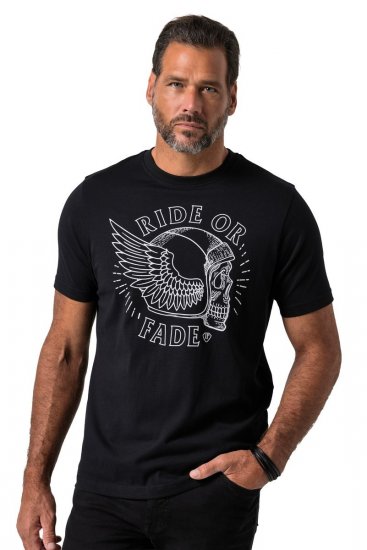JP1880 851008 T-shirt met borstprint Zwart TALL - TALL T-shirts - TALL T-Shirts Heren
