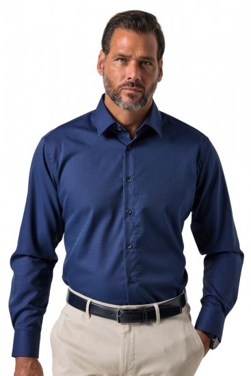 JP1880 851055 Gedessineerd strijkvrij business-overhemd lange mouw Donkerblauw TALL - TALL overhemden - TALL overhemden met extra lengte