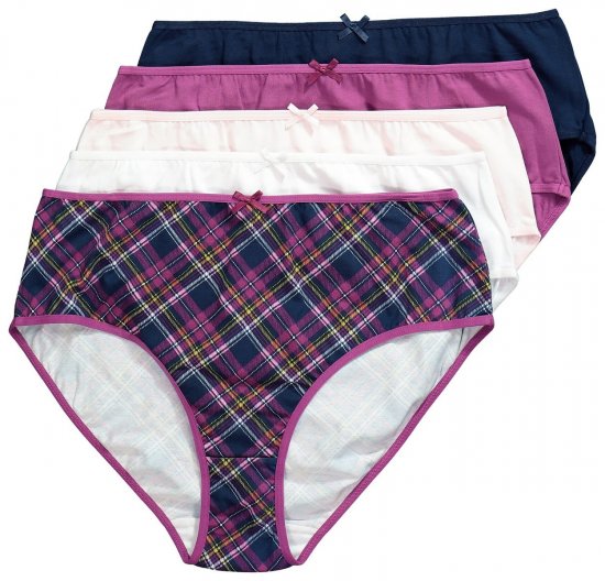 Ulla Popken 851070 Geruite slips van biologisch katoen 5-pack Violet - Slips - 