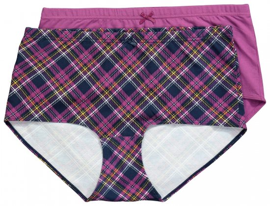 Ulla Popken 851071 Geruite slips van biologisch katoen 2-pack Violet - Slips - 