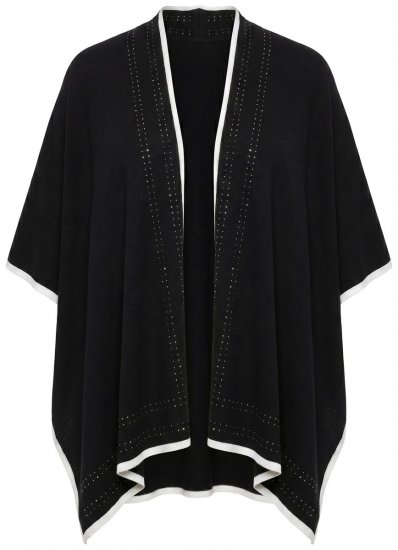 Ulla Popken 851127 Open gebreide poncho met strassrand Zwart - Poncho's & capes - 