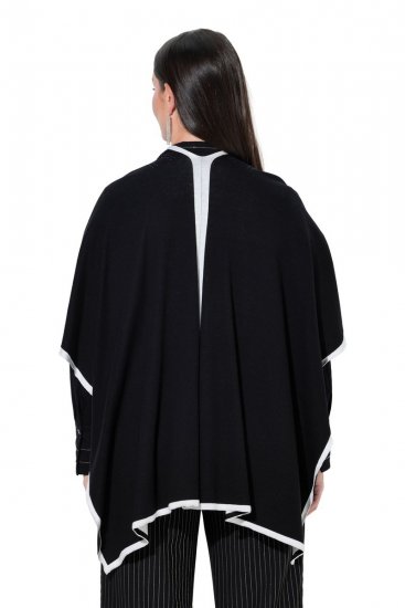 Ulla Popken 851127 Open gebreide poncho met strassrand Zwart - Poncho's & capes - 