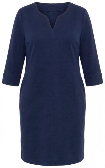 Ulla Popken 851220 Jurk met driekwartmouwen Donkerblauw - Kleedjes - Jurken in alle maten