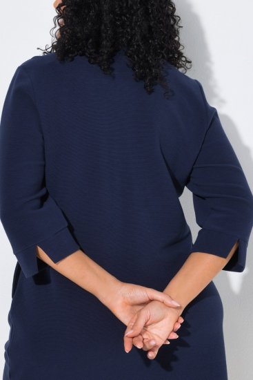 Ulla Popken 851220 Jurk met driekwartmouwen Donkerblauw - Kleedjes - Jurken in alle maten