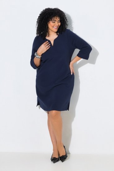 Ulla Popken 851220 Jurk met driekwartmouwen Donkerblauw - Kleedjes - Jurken in alle maten