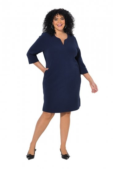 Ulla Popken 851220 Jurk met driekwartmouwen Donkerblauw - Kleedjes - Jurken in alle maten