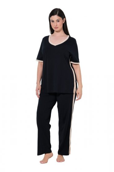 Ulla Popken 851245 Pyjama met strepen Zwart - Pyjama's en Loungewear - 