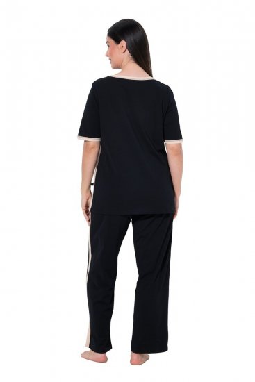 Ulla Popken 851245 Pyjama met strepen Zwart - Pyjama's en Loungewear - 