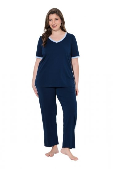 Ulla Popken 851245 Pyjama met strepen Donkerblauw - Pyjama's en Loungewear - 